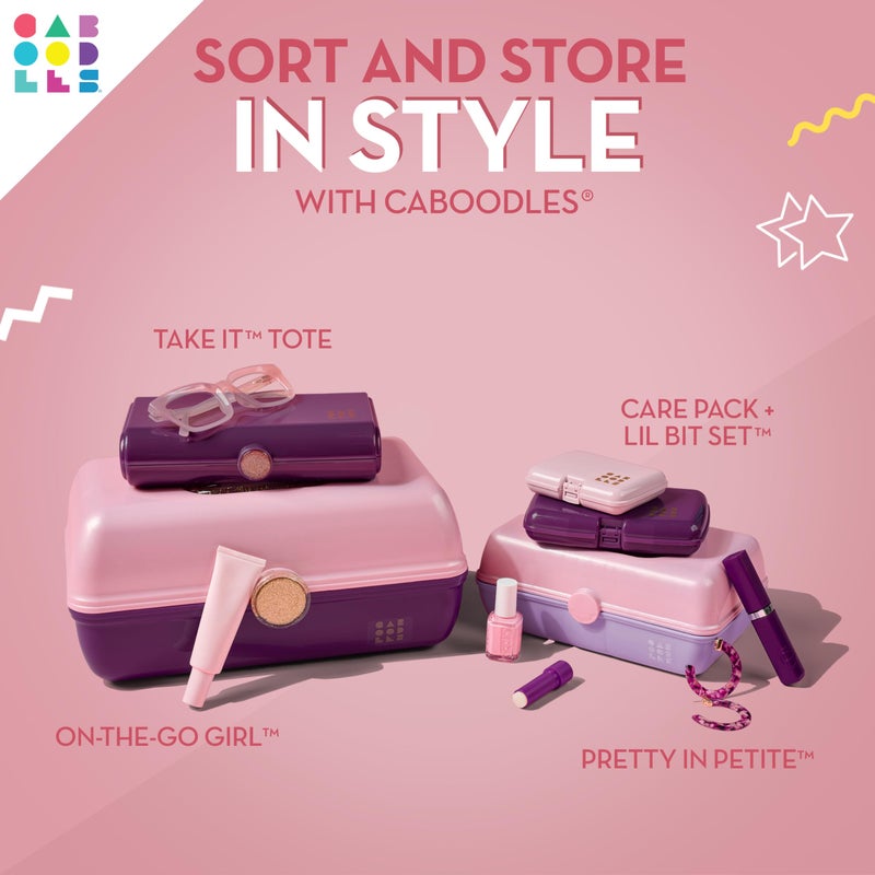 Caboodles Pretty in Petite Makeup Box  Two-Tone Pink on Lavender  Hard Plastic Organizer Box  2 Swivel Trays  Fashion Mirror  Secure Latch for Safe Travel - Image 3